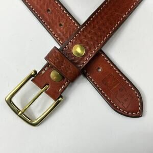 RKBA NRA Leather Belt Sz 46 Brown Brass Buckle Right to Keep and Bear Arms USA